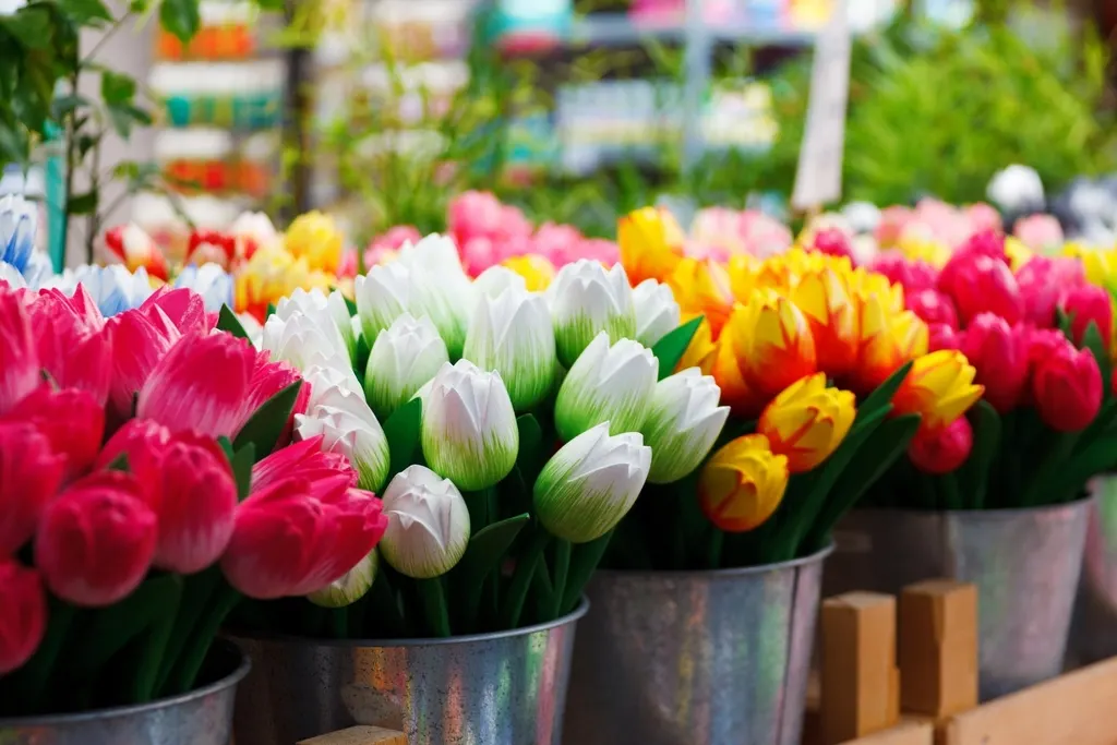 Seaux de tulipes chez le fleuriste